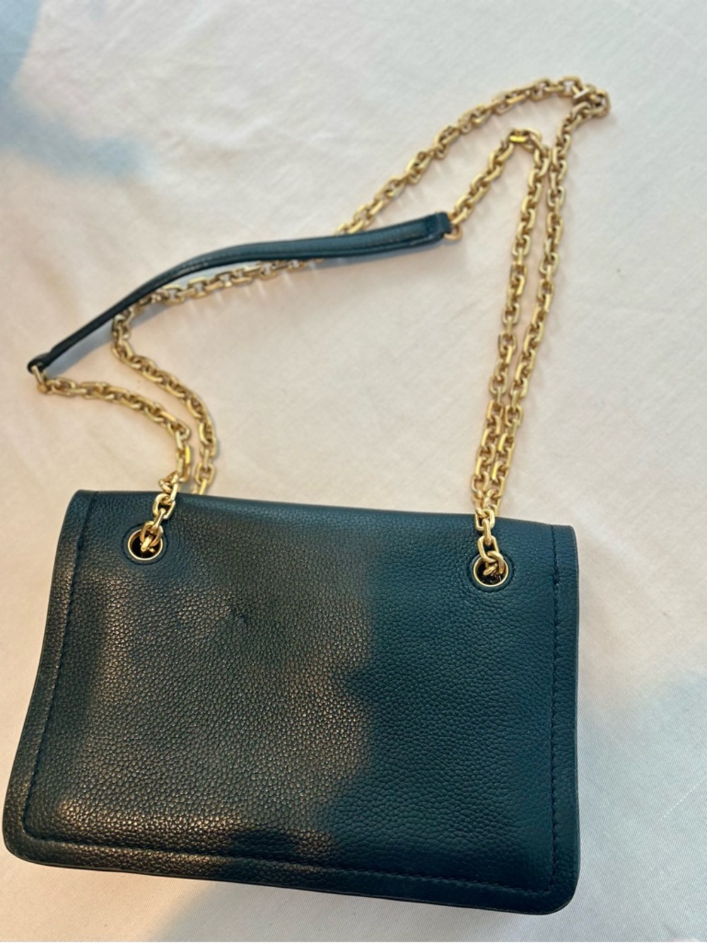 Tory Burch Black Pebbled Leather Crossbody with Gold Chain - Picture 2 of 5